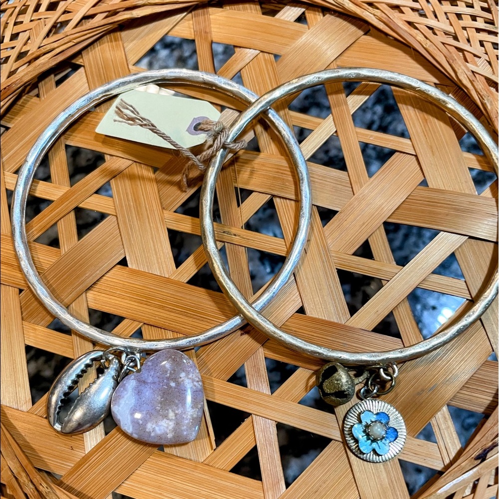 Two Bangles, Silver, Gold with Charms